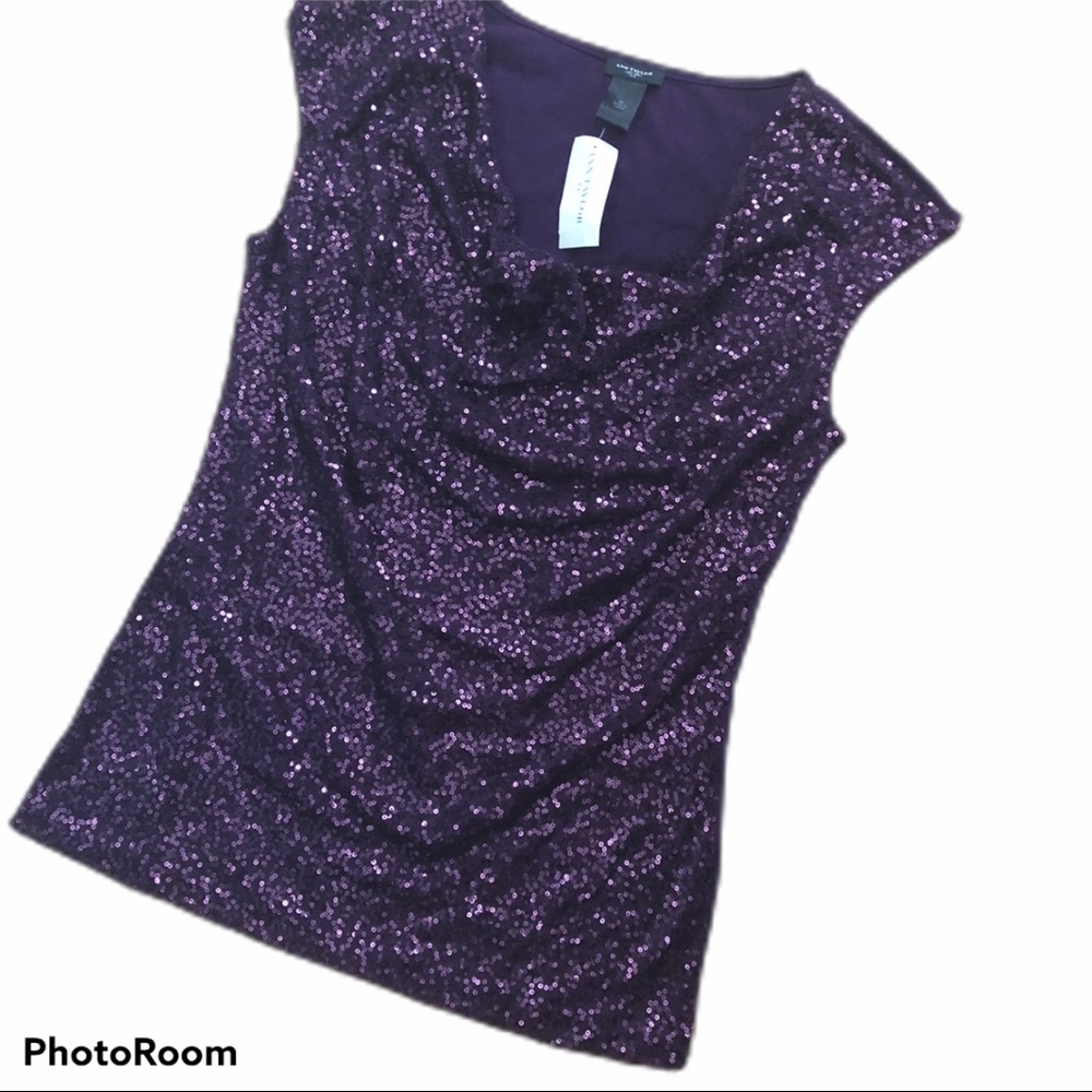 Ann Taylor Cowl Neck Tank Purple Sequin